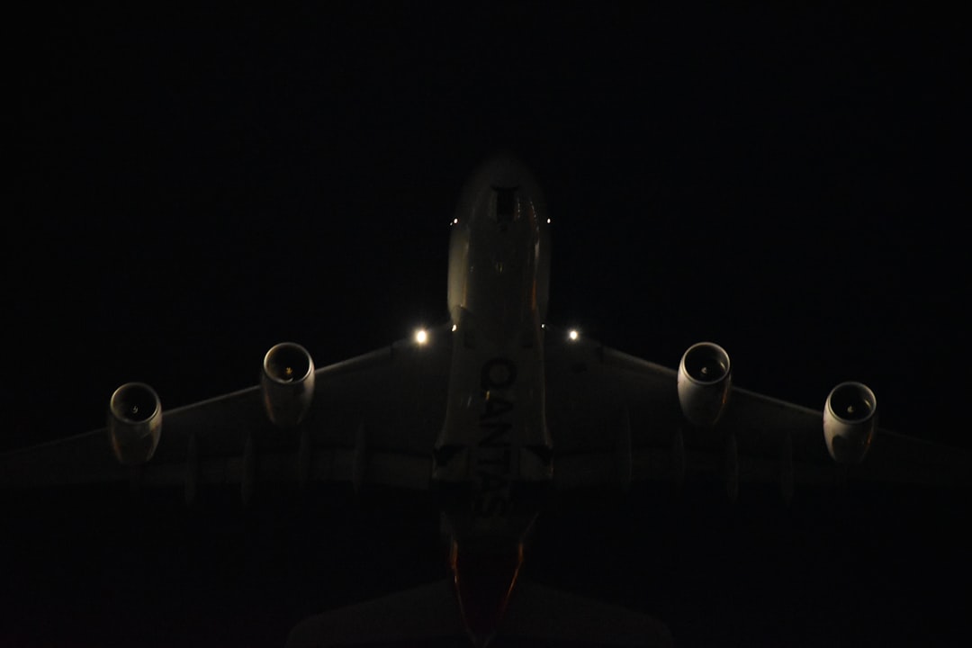 nighttime airplane landing lights